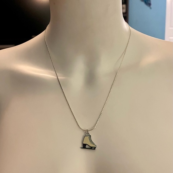 Coach White Enameled Ice Skate Pendant .925 Sterling Silver Necklace - Picture 2 of 6